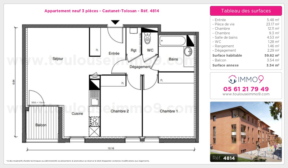 Plan et surfaces, Programme neuf Castanet-Tolosan Référence n° 4814