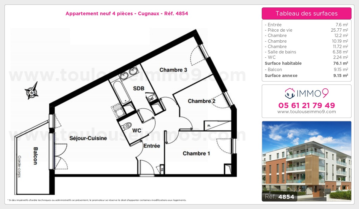 Plan et surfaces, Programme neuf Cugnaux Référence n° 4854