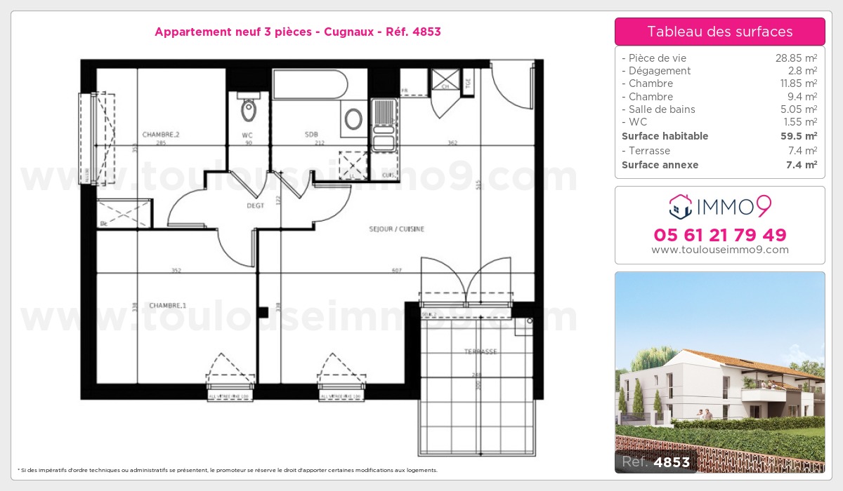 Plan et surfaces, Programme neuf Cugnaux Référence n° 4853