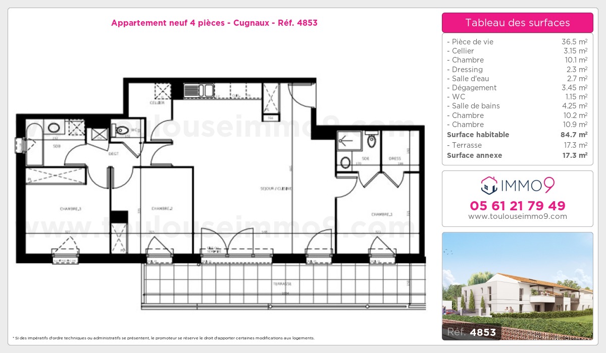 Plan et surfaces, Programme neuf Cugnaux Référence n° 4853
