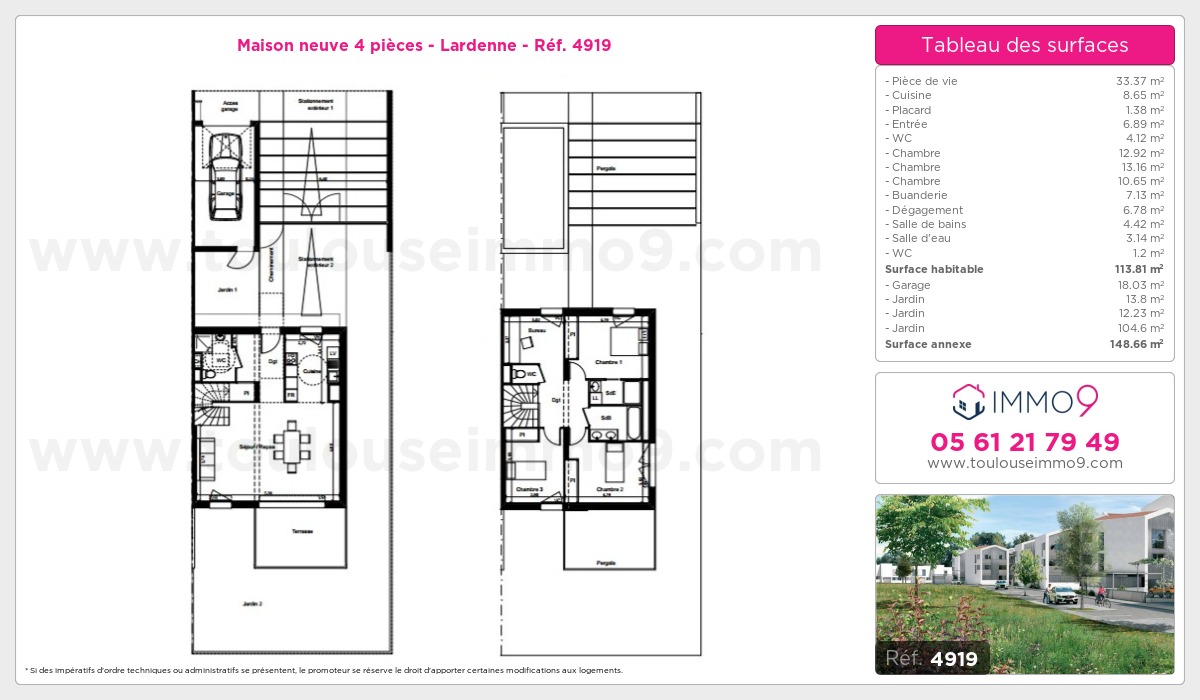 Plan et surfaces, Programme neuf Toulouse : Lardenne Référence n° 4919