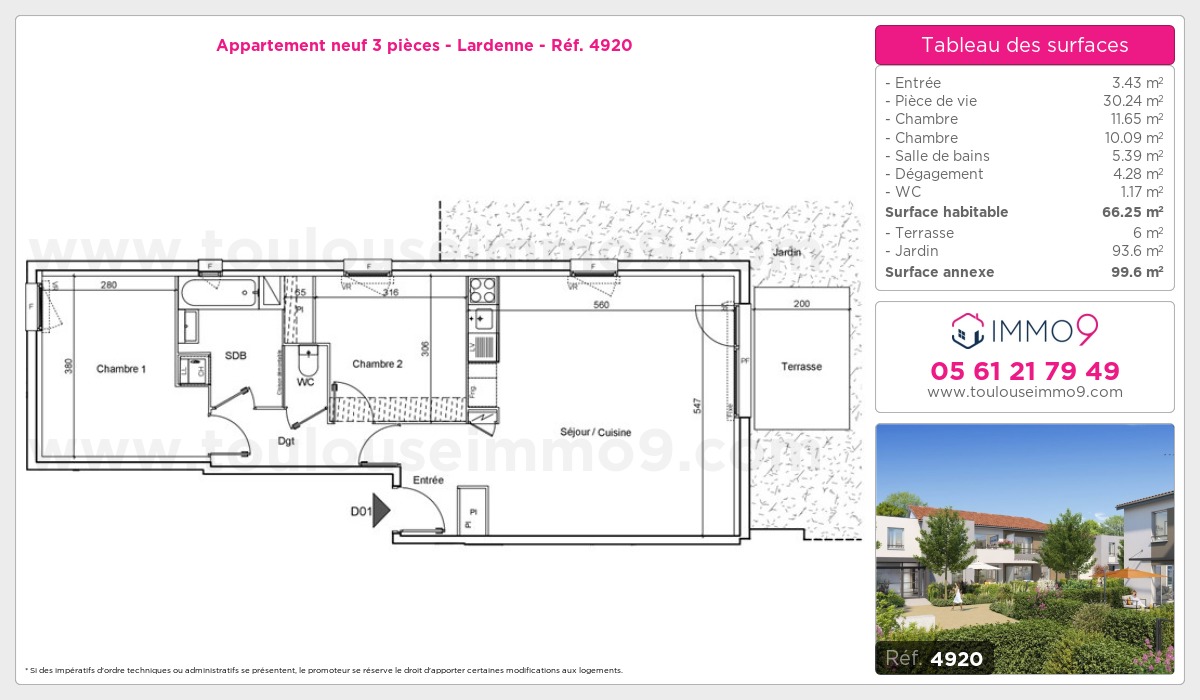 Plan et surfaces, Programme neuf Toulouse : Lardenne Référence n° 4920