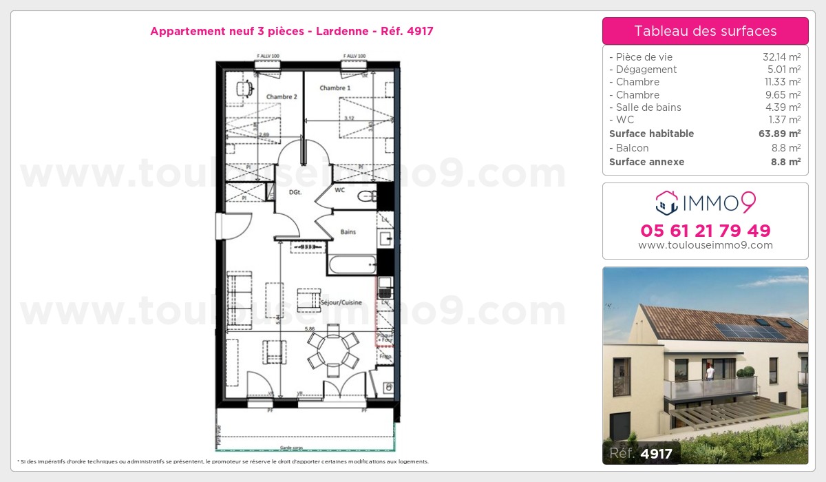 Plan et surfaces, Programme neuf Toulouse : Lardenne Référence n° 4917