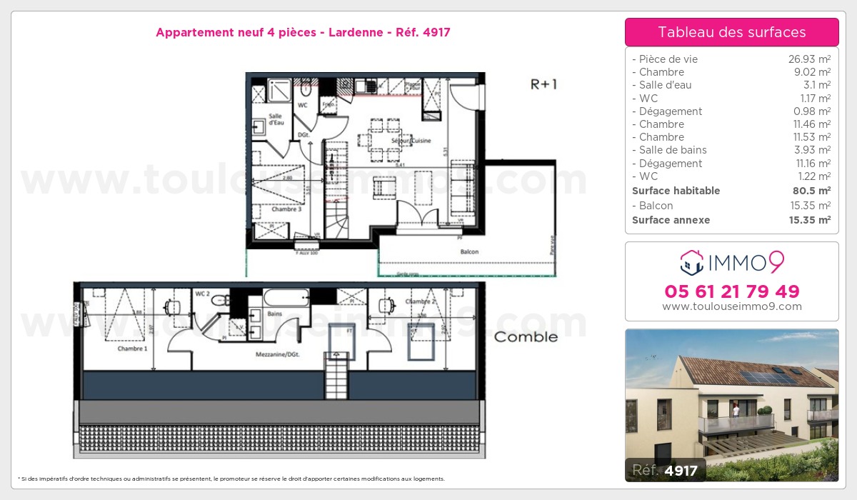 Plan et surfaces, Programme neuf Toulouse : Lardenne Référence n° 4917