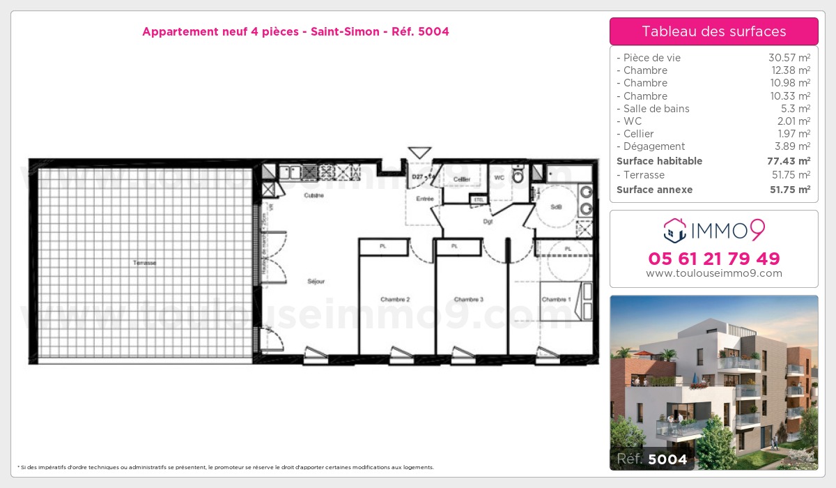 Plan et surfaces, Programme neuf Toulouse : Saint-Simon Référence n° 5004