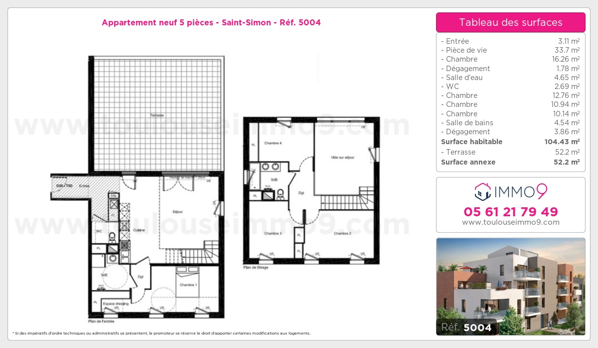 Plan et surfaces, Programme neuf Toulouse : Saint-Simon Référence n° 5004