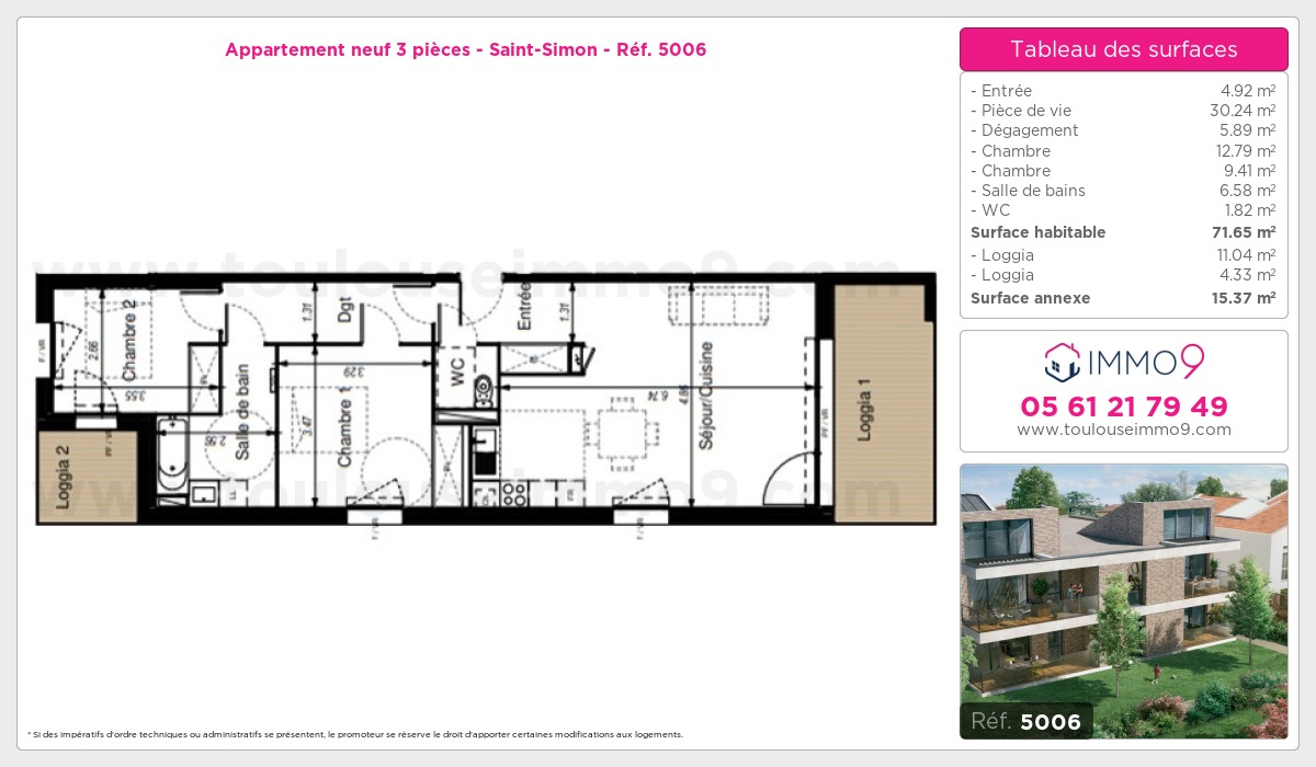 Plan et surfaces, Programme neuf Toulouse : Saint-Simon Référence n° 5006