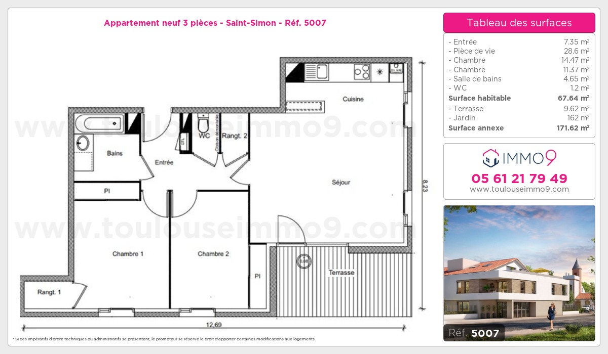 Plan et surfaces, Programme neuf Toulouse : Saint-Simon Référence n° 5007