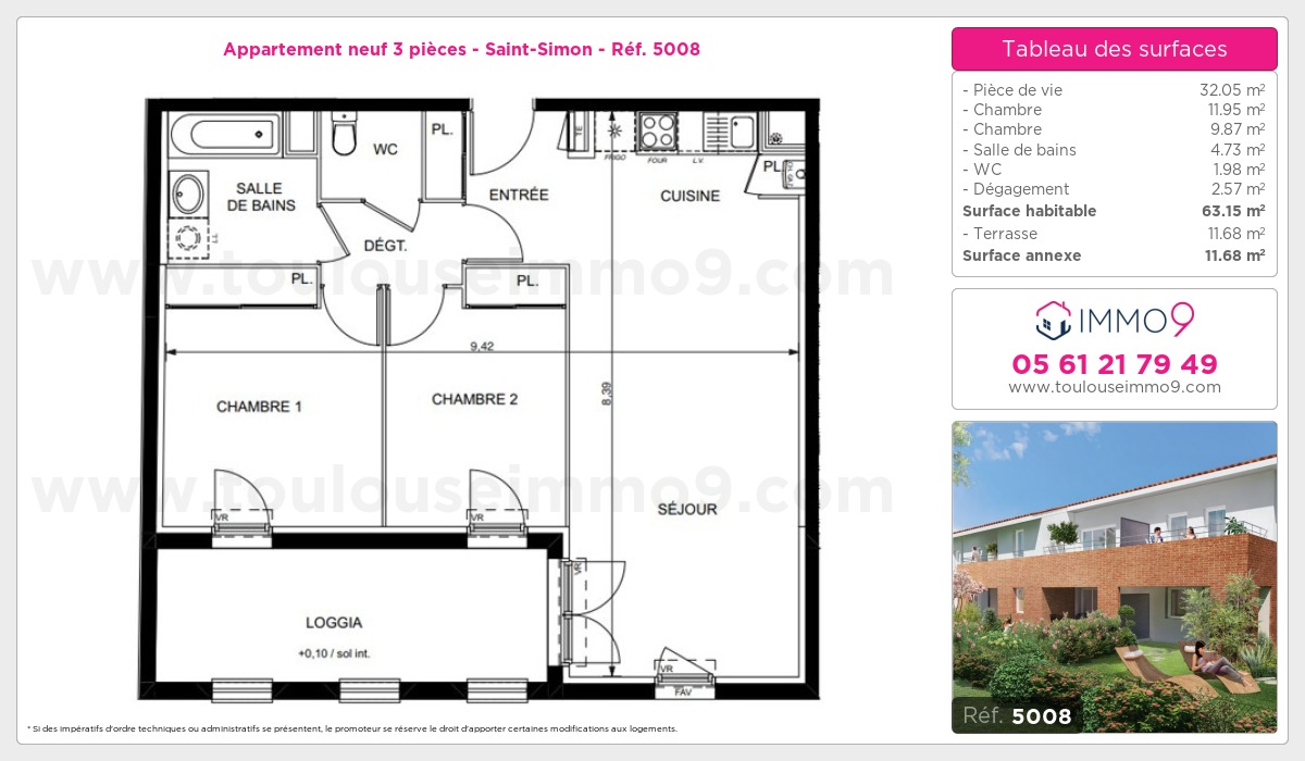 Plan et surfaces, Programme neuf Toulouse : Saint-Simon Référence n° 5008