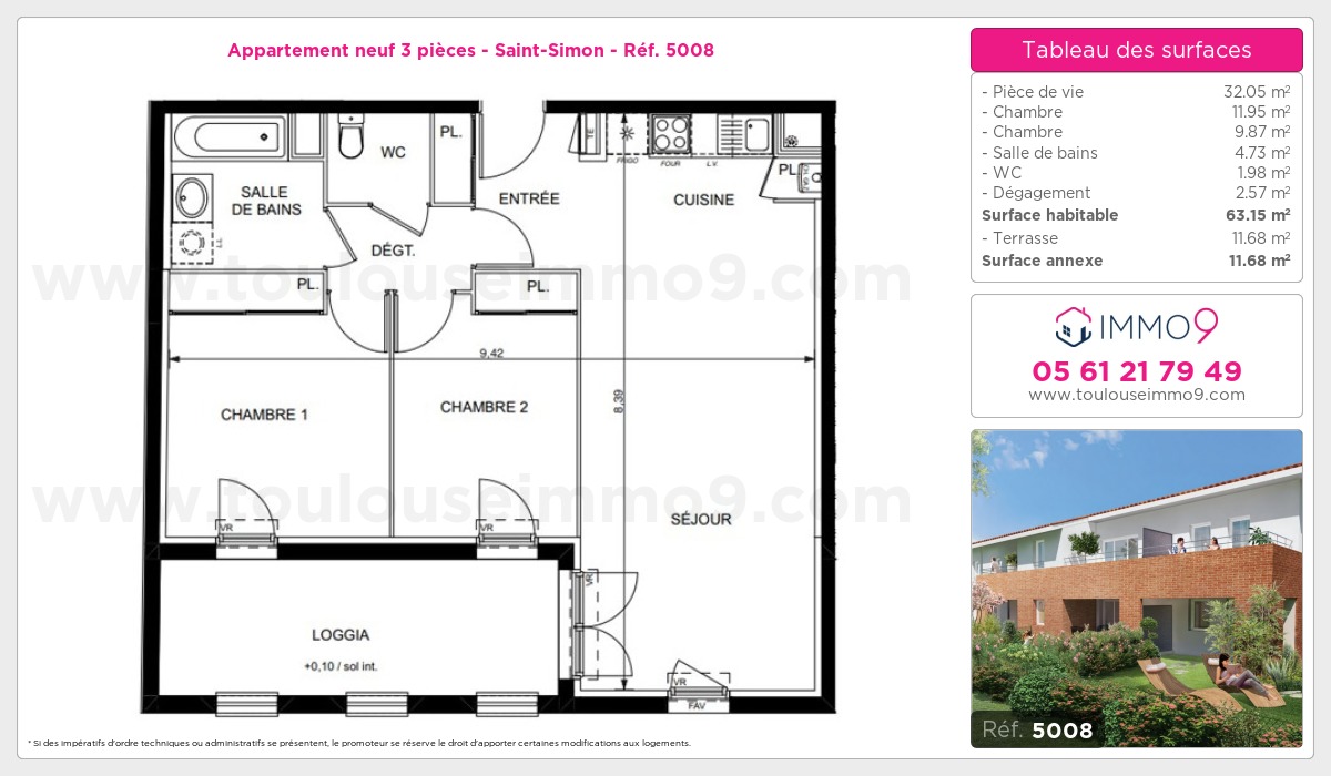 Plan et surfaces, Programme neuf Toulouse : Saint-Simon Référence n° 5008