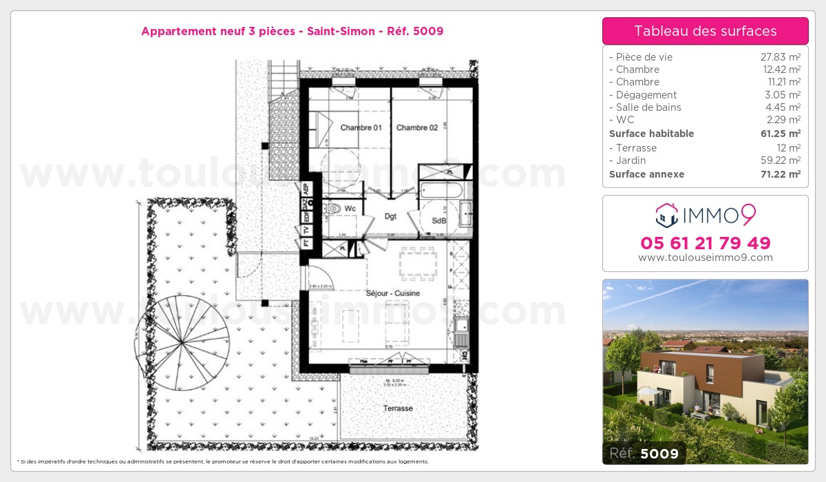 Plan et surfaces, Programme neuf Toulouse : Saint-Simon Référence n° 5009