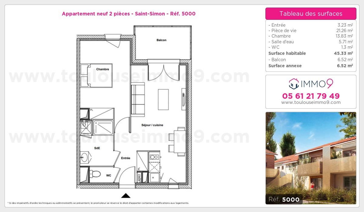 Plan et surfaces, Programme neuf Toulouse : Saint-Simon Référence n° 5000