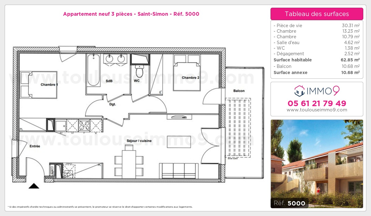 Plan et surfaces, Programme neuf Toulouse : Saint-Simon Référence n° 5000