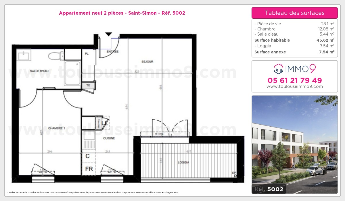 Plan et surfaces, Programme neuf Toulouse : Saint-Simon Référence n° 5002
