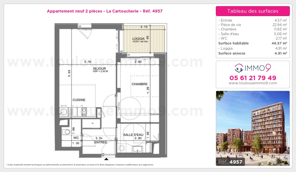 Plan et surfaces, Programme neuf Toulouse : Cartoucherie Référence n° 4957