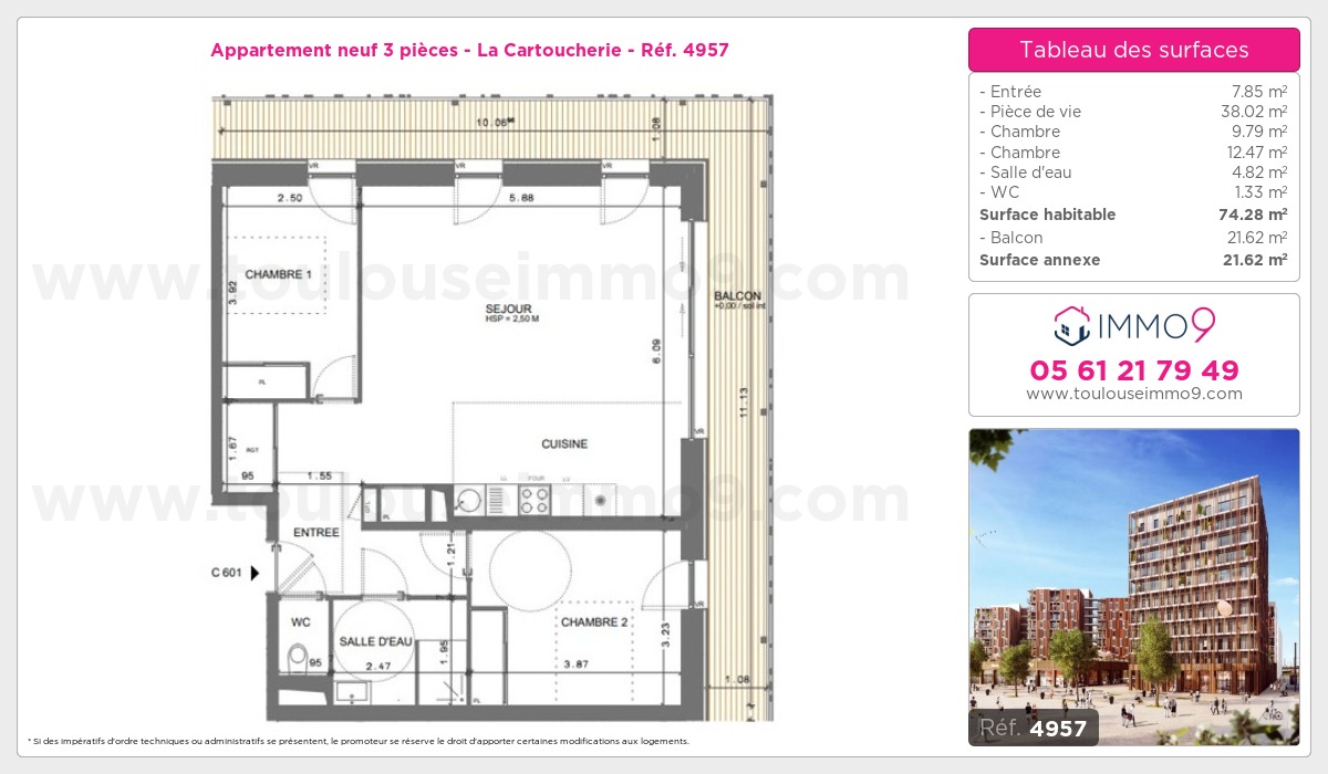 Plan et surfaces, Programme neuf Toulouse : Cartoucherie Référence n° 4957