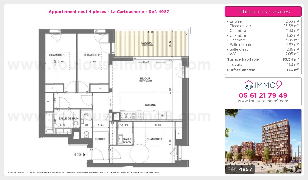 Plan et surfaces, Programme neuf Toulouse : Cartoucherie Référence n° 4957