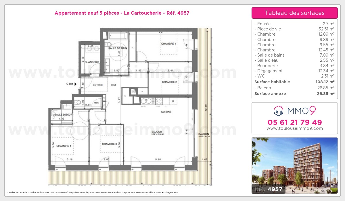 Plan et surfaces, Programme neuf Toulouse : Cartoucherie Référence n° 4957