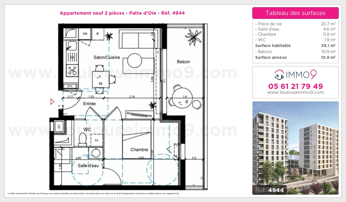 Plan et surfaces, Programme neuf Toulouse : Patte d'Oie Référence n° 4944