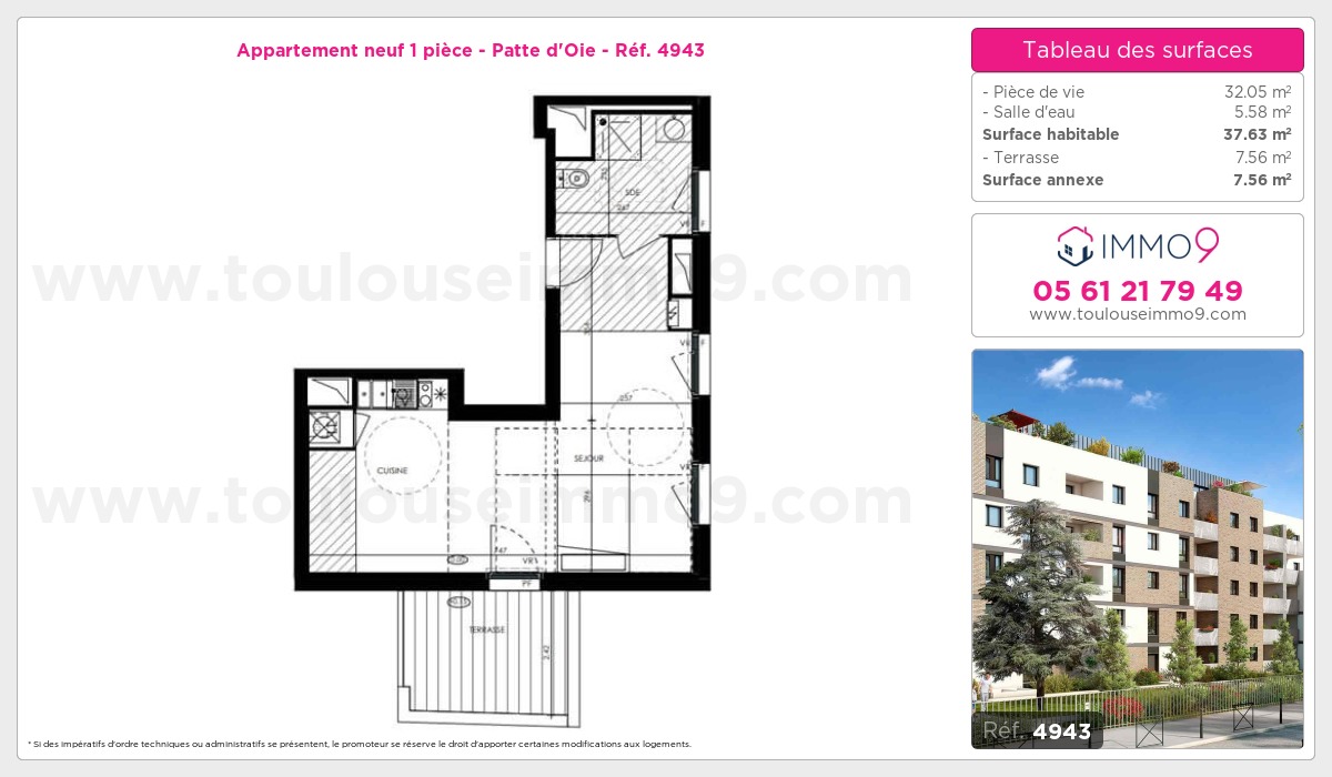 Plan et surfaces, Programme neuf Toulouse : Patte d'Oie Référence n° 4943