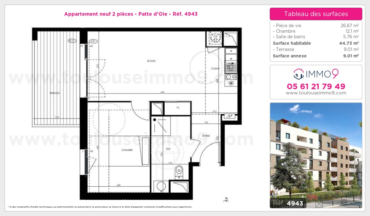 Plan et surfaces, Programme neuf Toulouse : Patte d'Oie Référence n° 4943