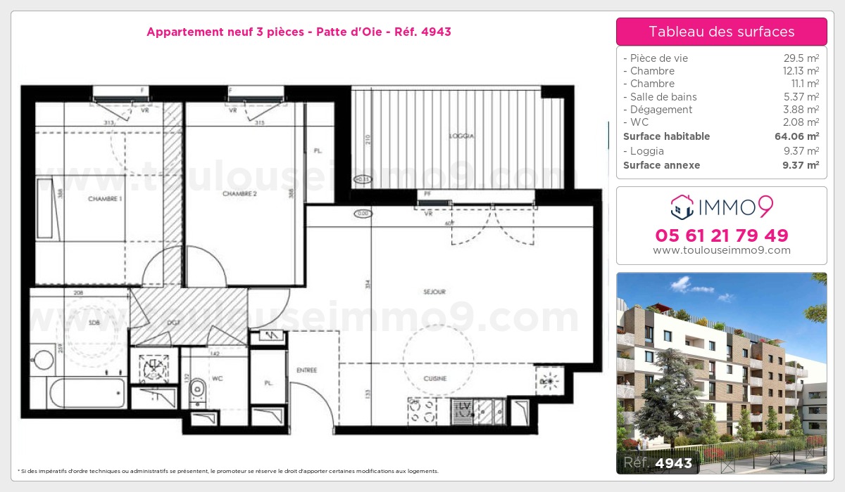 Plan et surfaces, Programme neuf Toulouse : Patte d'Oie Référence n° 4943