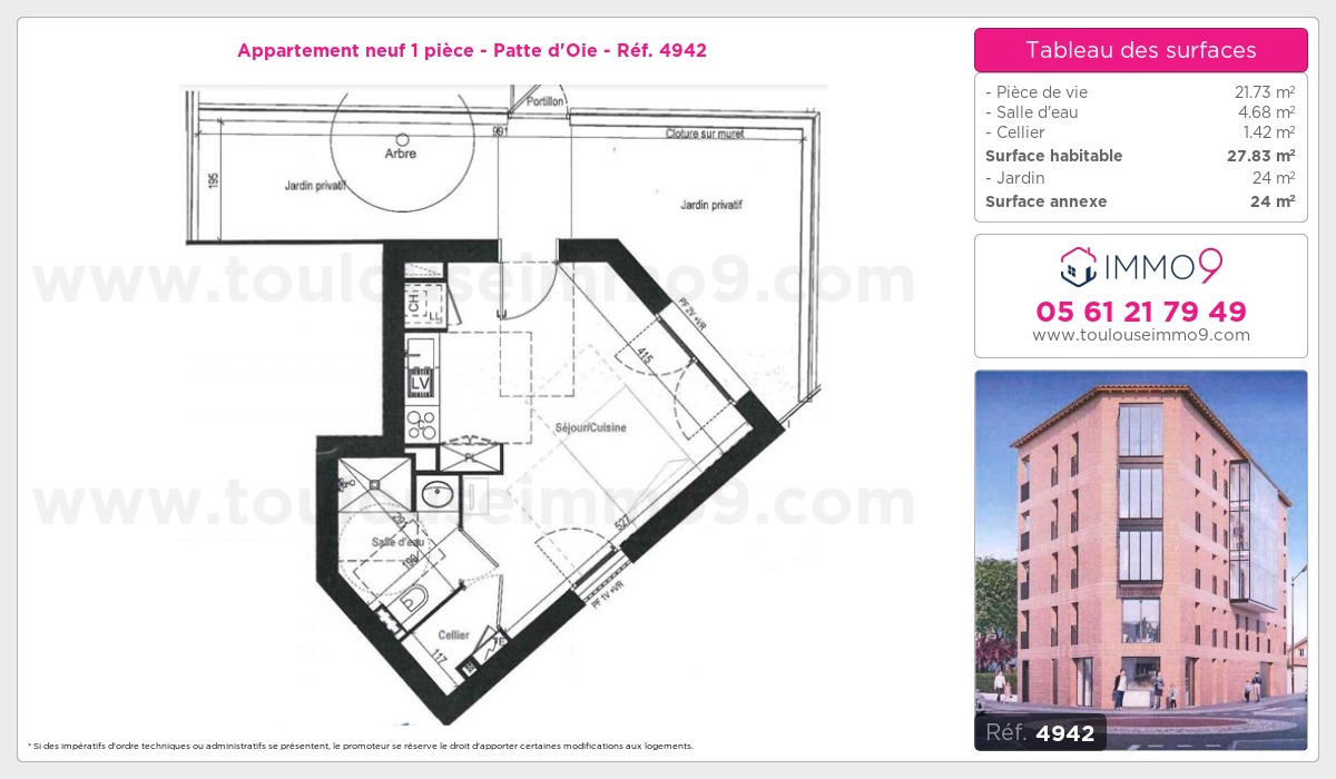 Plan et surfaces, Programme neuf Toulouse : Patte d'Oie Référence n° 4942