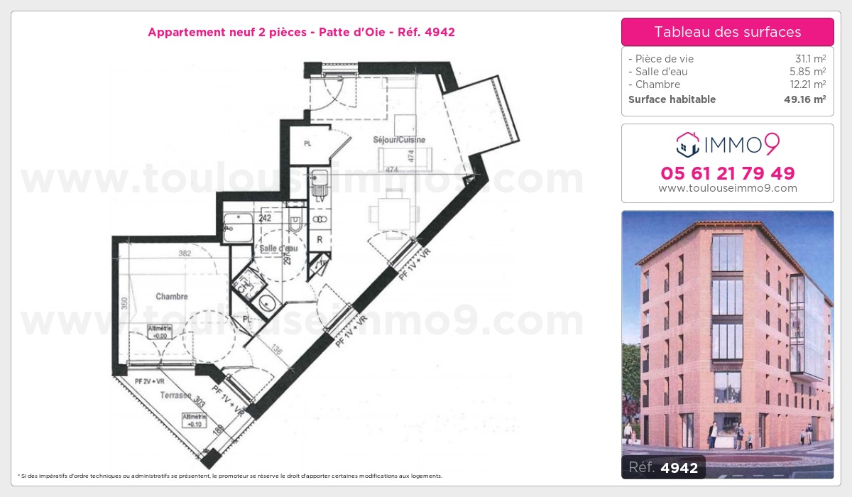 Plan et surfaces, Programme neuf Toulouse : Patte d'Oie Référence n° 4942