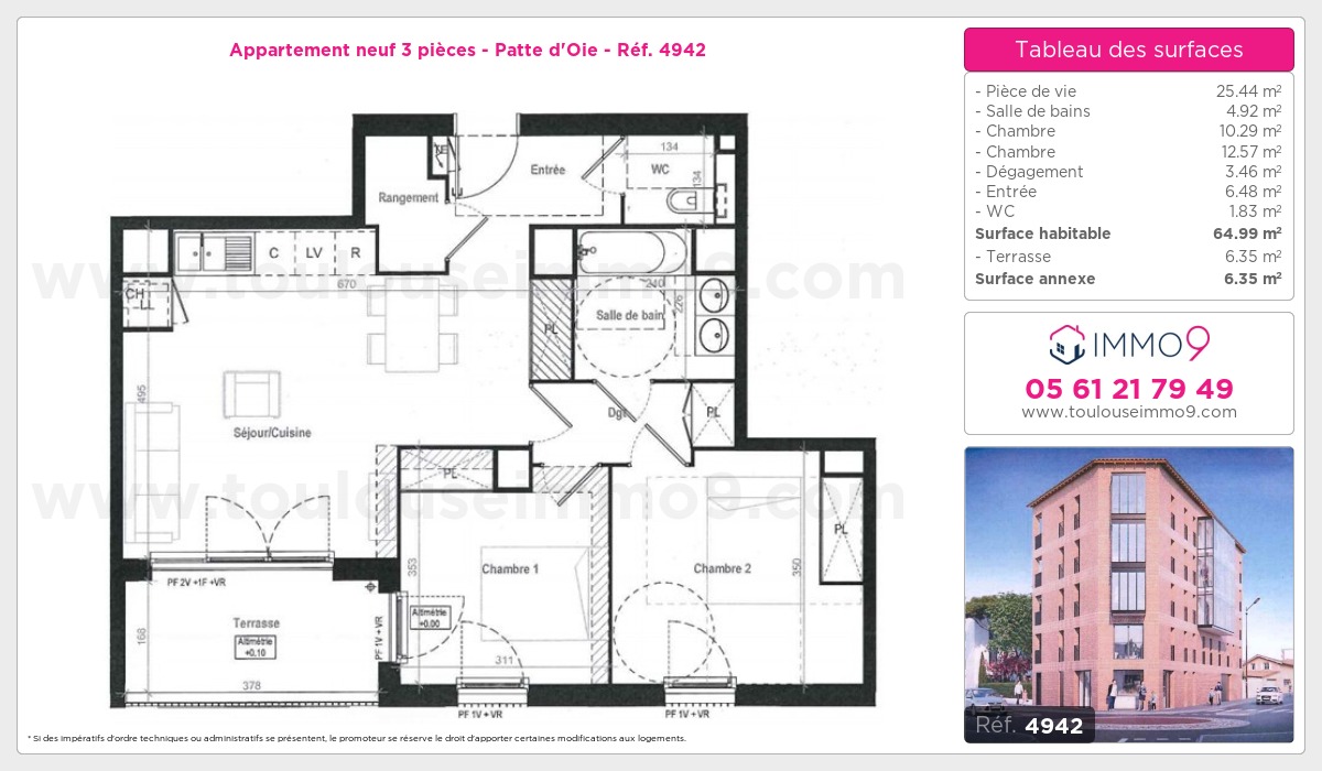 Plan et surfaces, Programme neuf Toulouse : Patte d'Oie Référence n° 4942