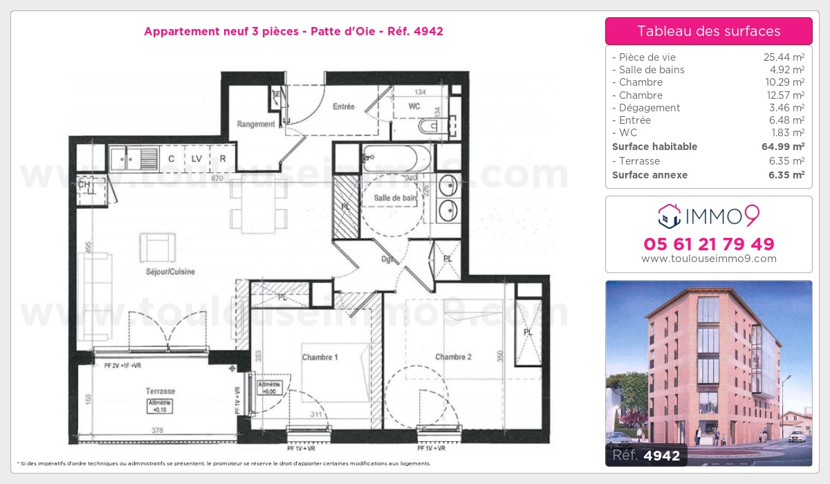Plan et surfaces, Programme neuf Toulouse : Patte d'Oie Référence n° 4942