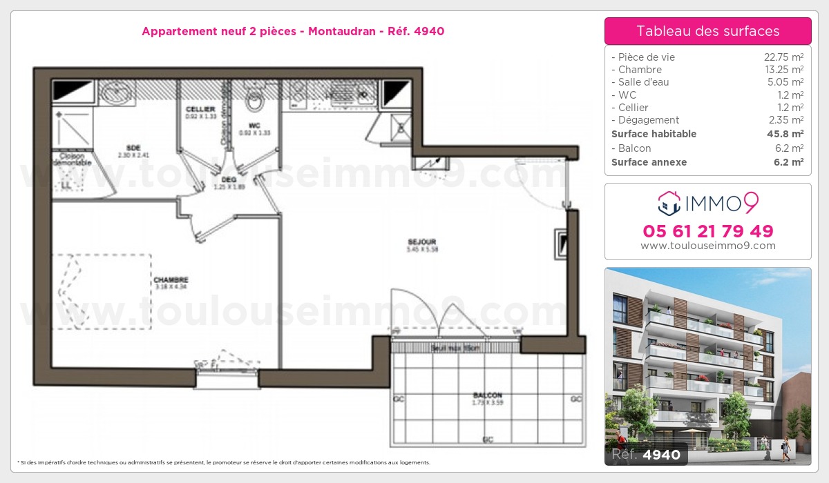 Plan et surfaces, Programme neuf Toulouse : Montaudran Référence n° 4940