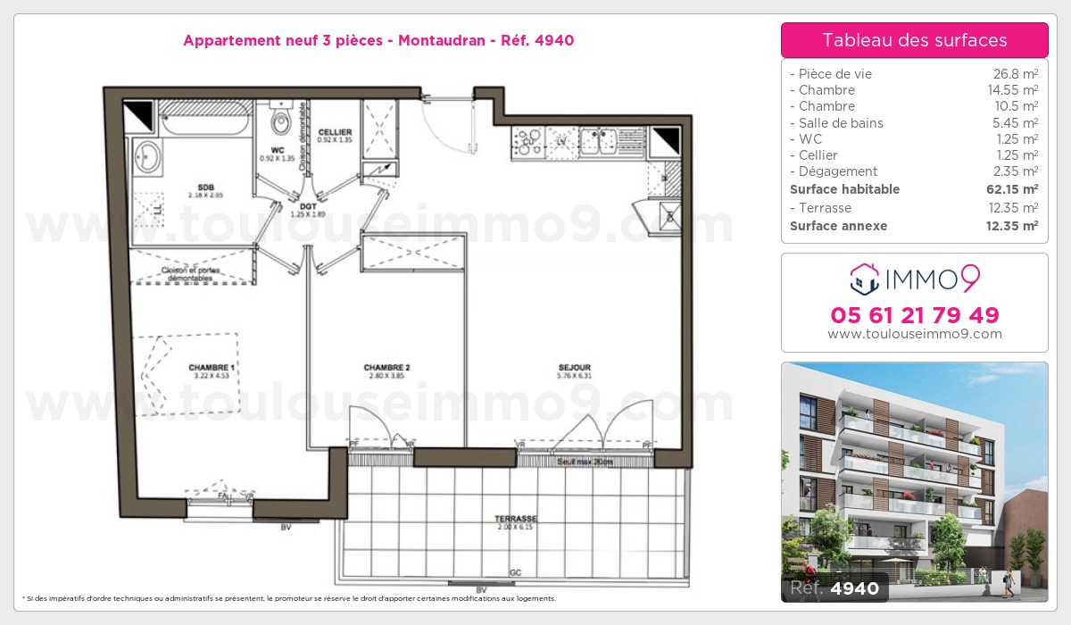 Plan et surfaces, Programme neuf Toulouse : Montaudran Référence n° 4940