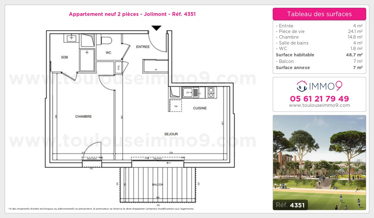 Plan et surfaces, Programme neuf Toulouse : Jolimont Référence n° 4351