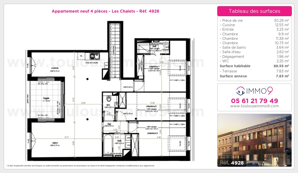 Plan et surfaces, Programme neuf Toulouse : Chalets Référence n° 4928