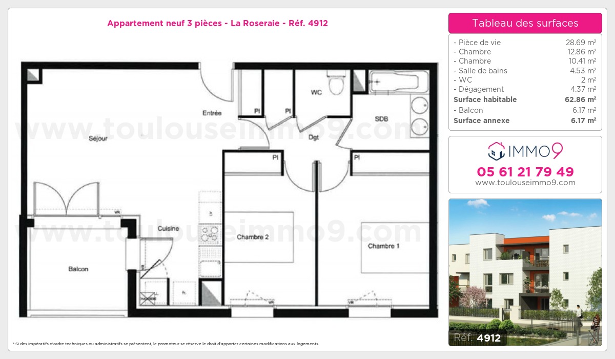 Plan et surfaces, Programme neuf Toulouse : Roseraie Référence n° 4912