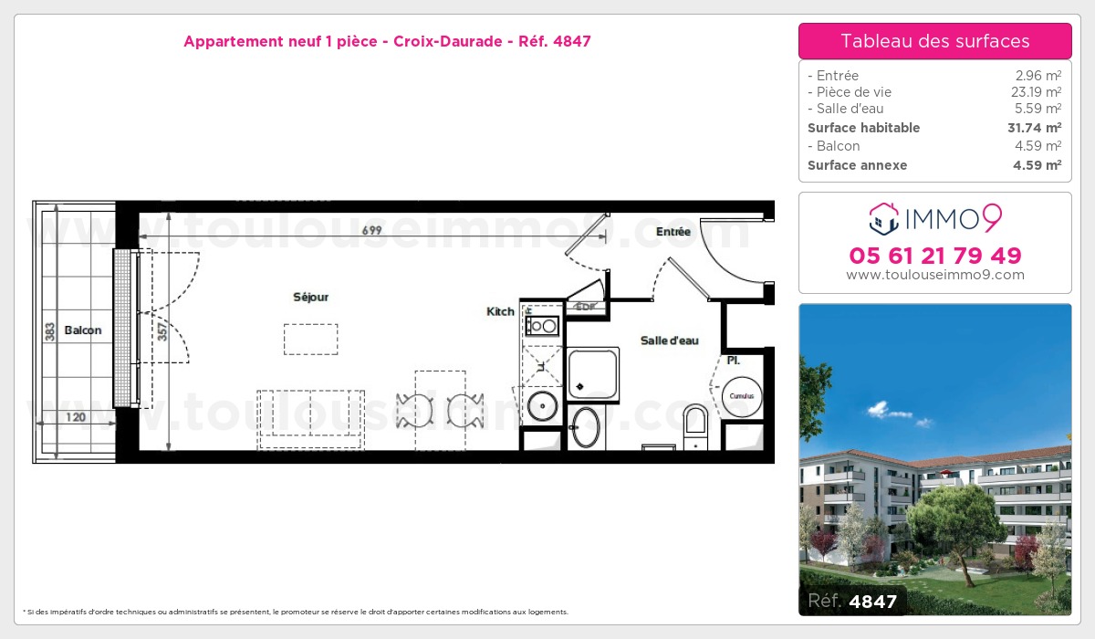 Plan et surfaces, Programme neuf Toulouse : Croix-Daurade Référence n° 4847