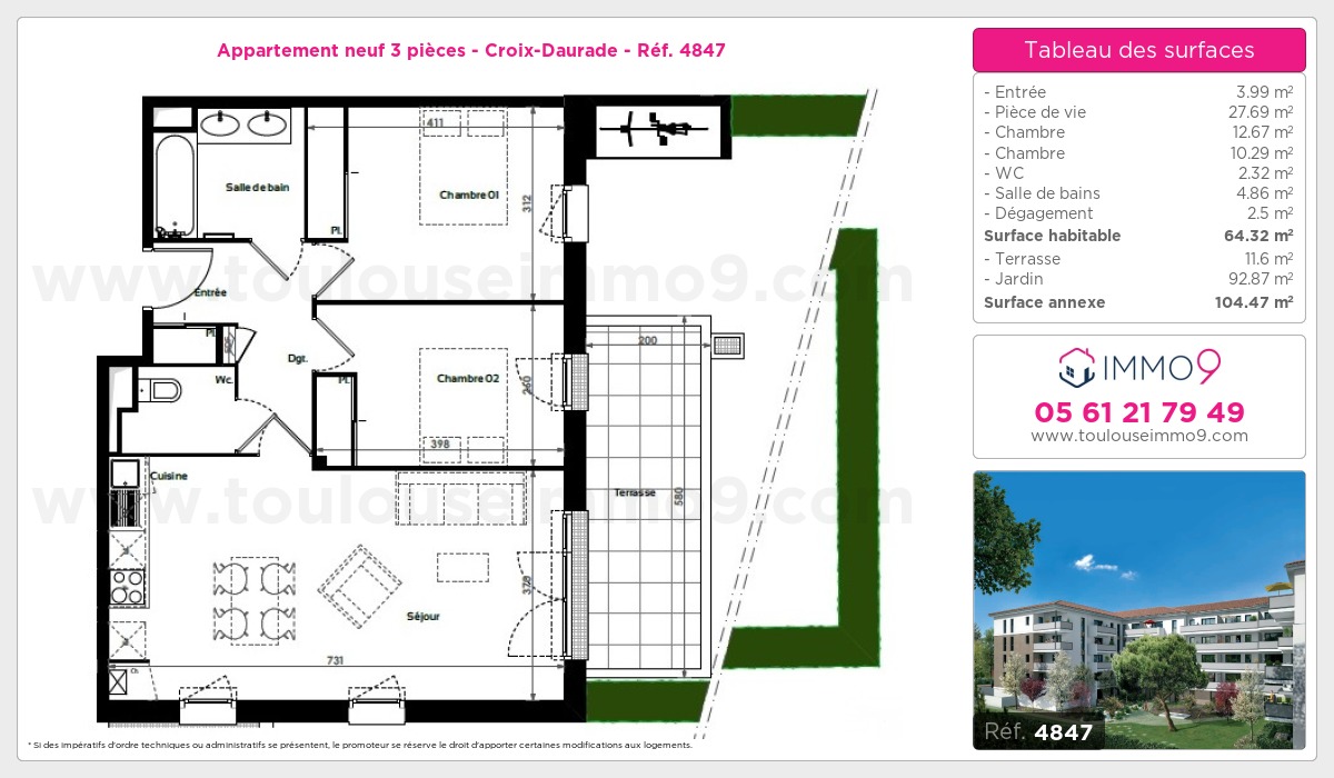 Plan et surfaces, Programme neuf Toulouse : Croix-Daurade Référence n° 4847