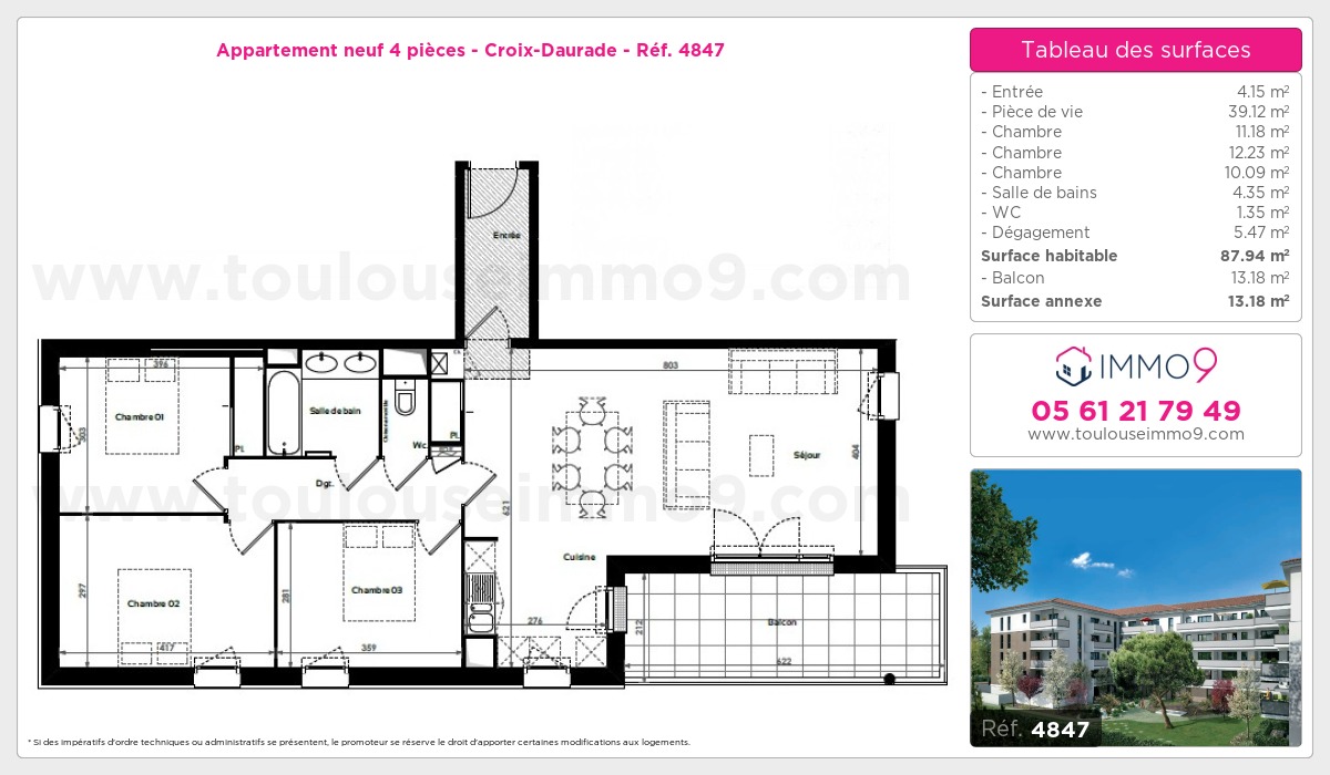 Plan et surfaces, Programme neuf Toulouse : Croix-Daurade Référence n° 4847