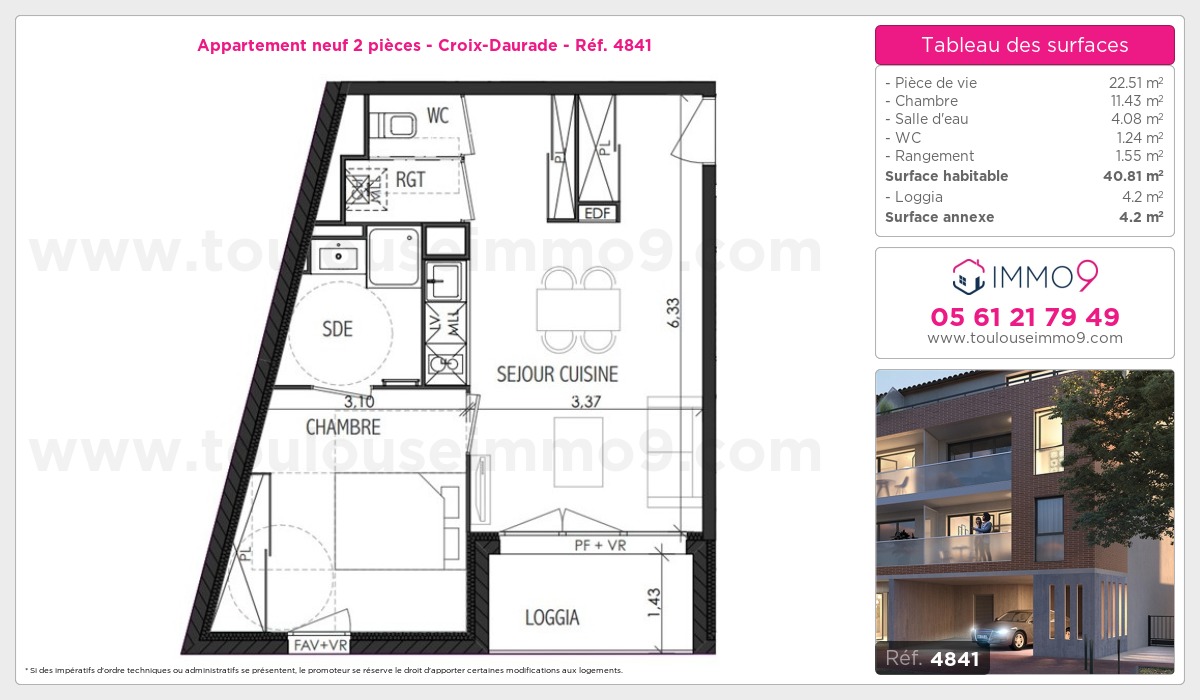 Plan et surfaces, Programme neuf Toulouse : Croix-Daurade Référence n° 4841
