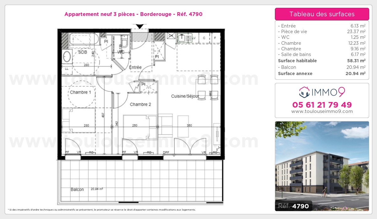 Plan et surfaces, Programme neuf Toulouse : Borderouge Référence n° 4790
