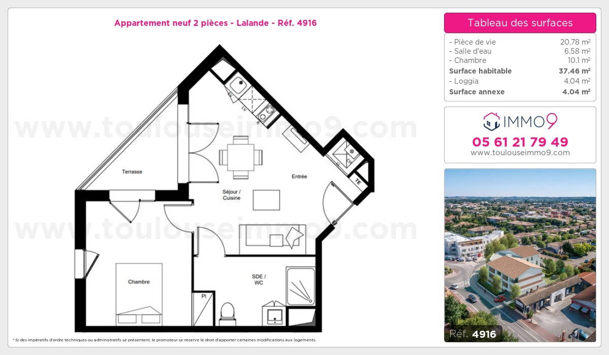 Plan et surfaces, Programme neuf Toulouse : Lalande Référence n° 4916
