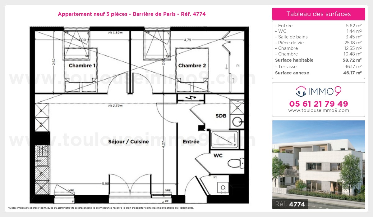 Plan et surfaces, Programme neuf Toulouse : Barrière de Paris Référence n° 4774