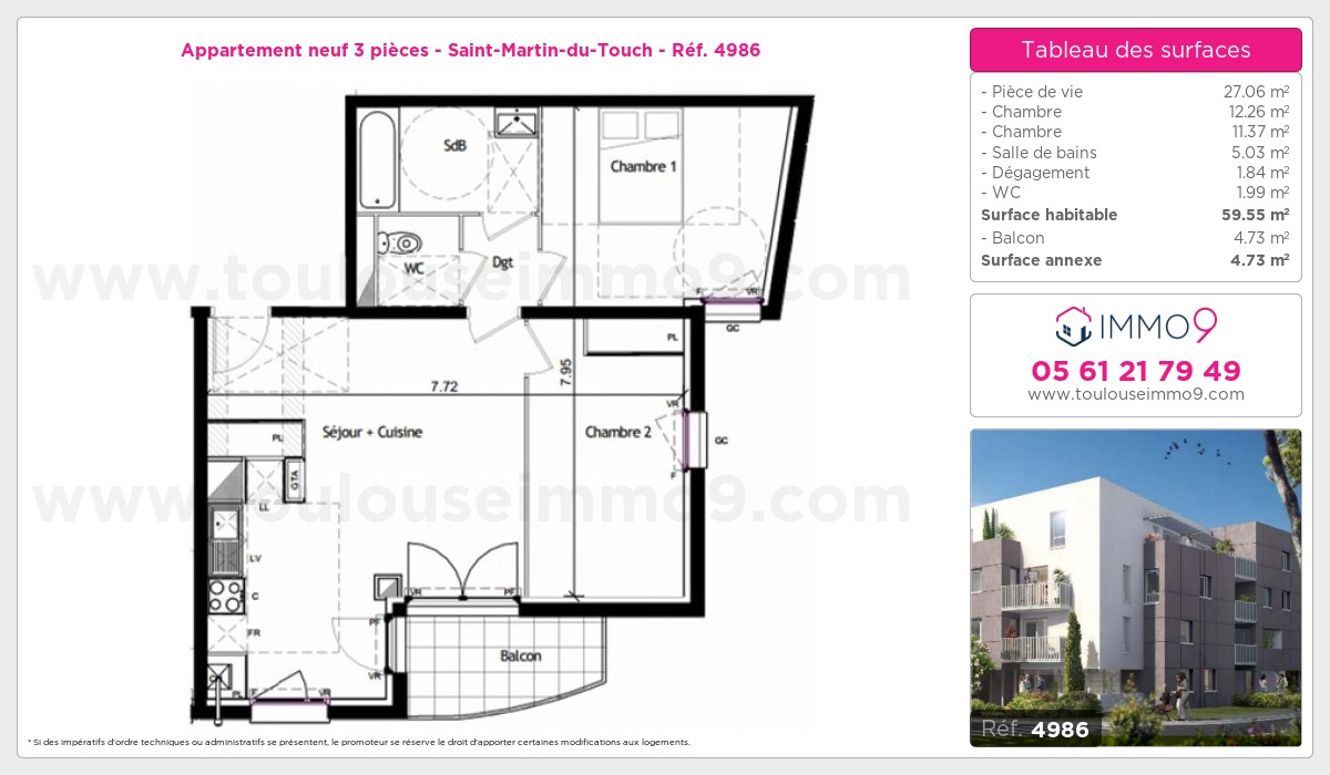 Plan et surfaces, Programme neuf Toulouse : Saint-Martin-du-Touch Référence n° 4986