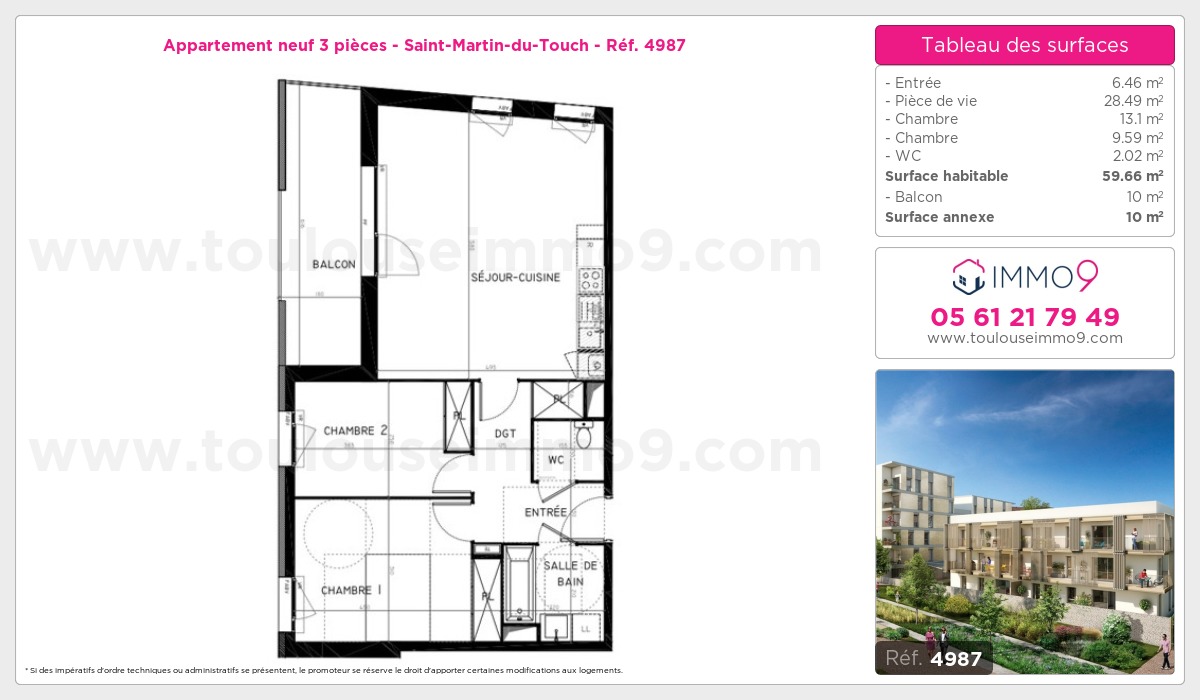 Plan et surfaces, Programme neuf Toulouse : Saint-Martin-du-Touch Référence n° 4987