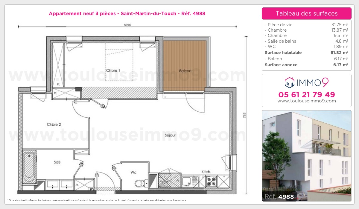 Plan et surfaces, Programme neuf Toulouse : Saint-Martin-du-Touch Référence n° 4988