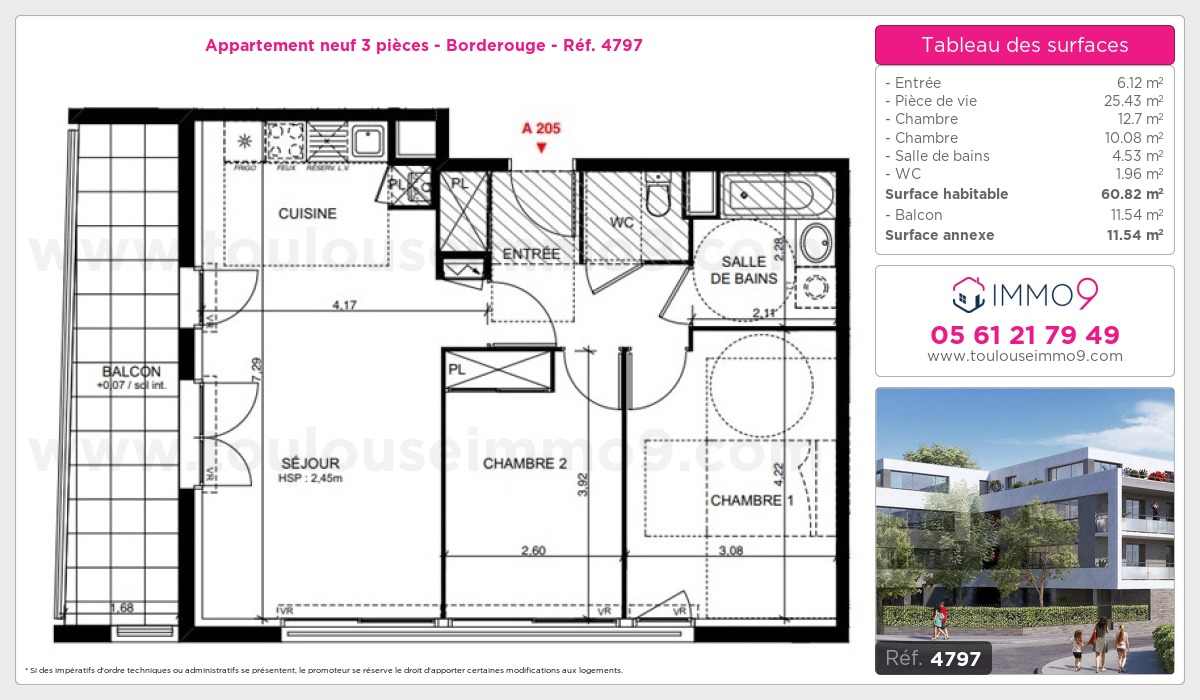 Plan et surfaces, Programme neuf Toulouse : Borderouge Référence n° 4797
