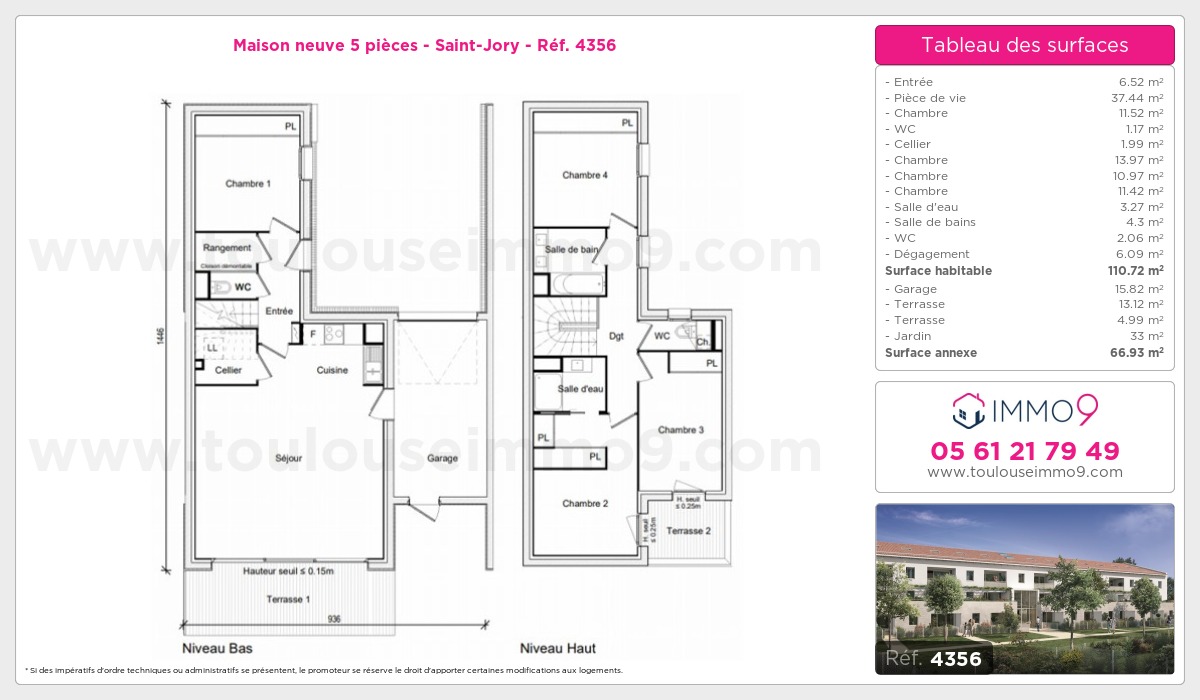 Plan et surfaces, Programme neuf Saint-Jory Référence n° 4356