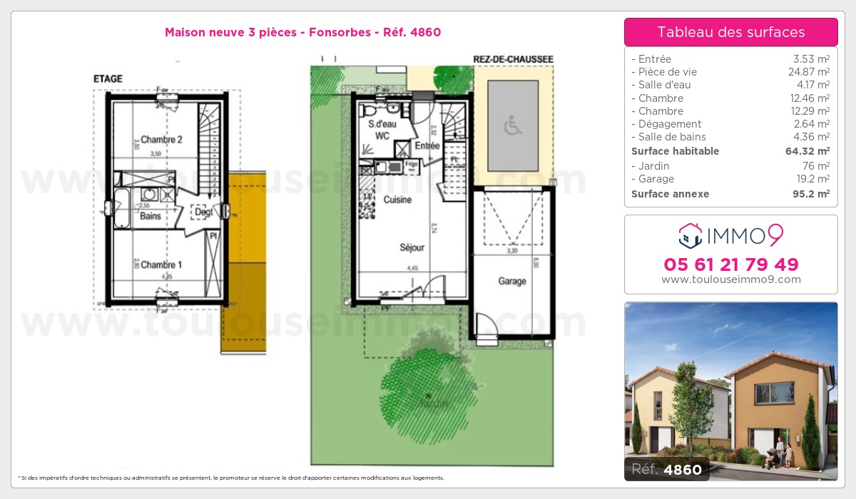 Plan et surfaces, Programme neuf Fonsorbes Référence n° 4860