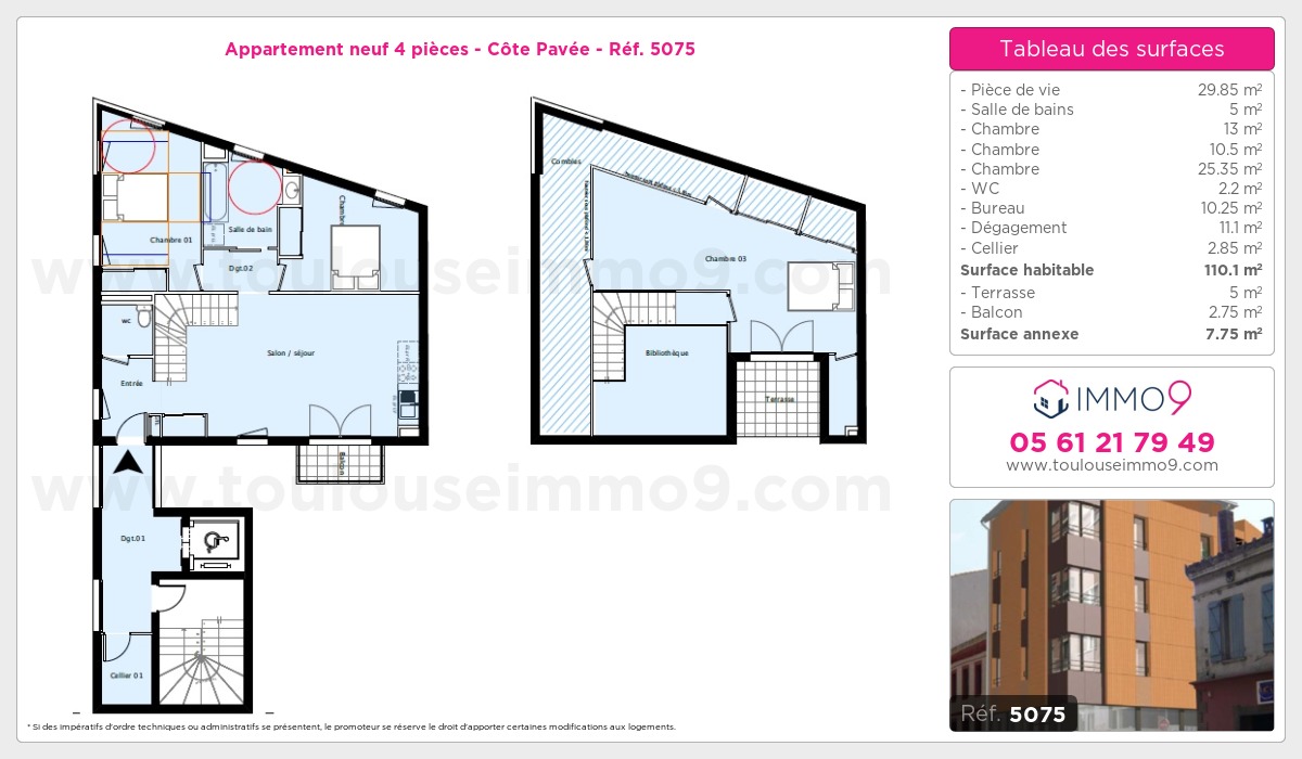 Plan et surfaces, Programme neuf Toulouse : Côte Pavée Référence n° 5075