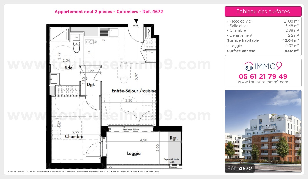 Plan et surfaces, Programme neuf Colomiers Référence n° 4672